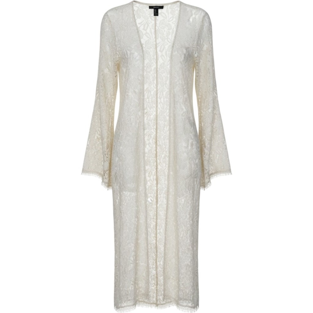Ivory Floral Lace Duster Kimono Coquette Boho Festival Sheer Cover Up M 0388